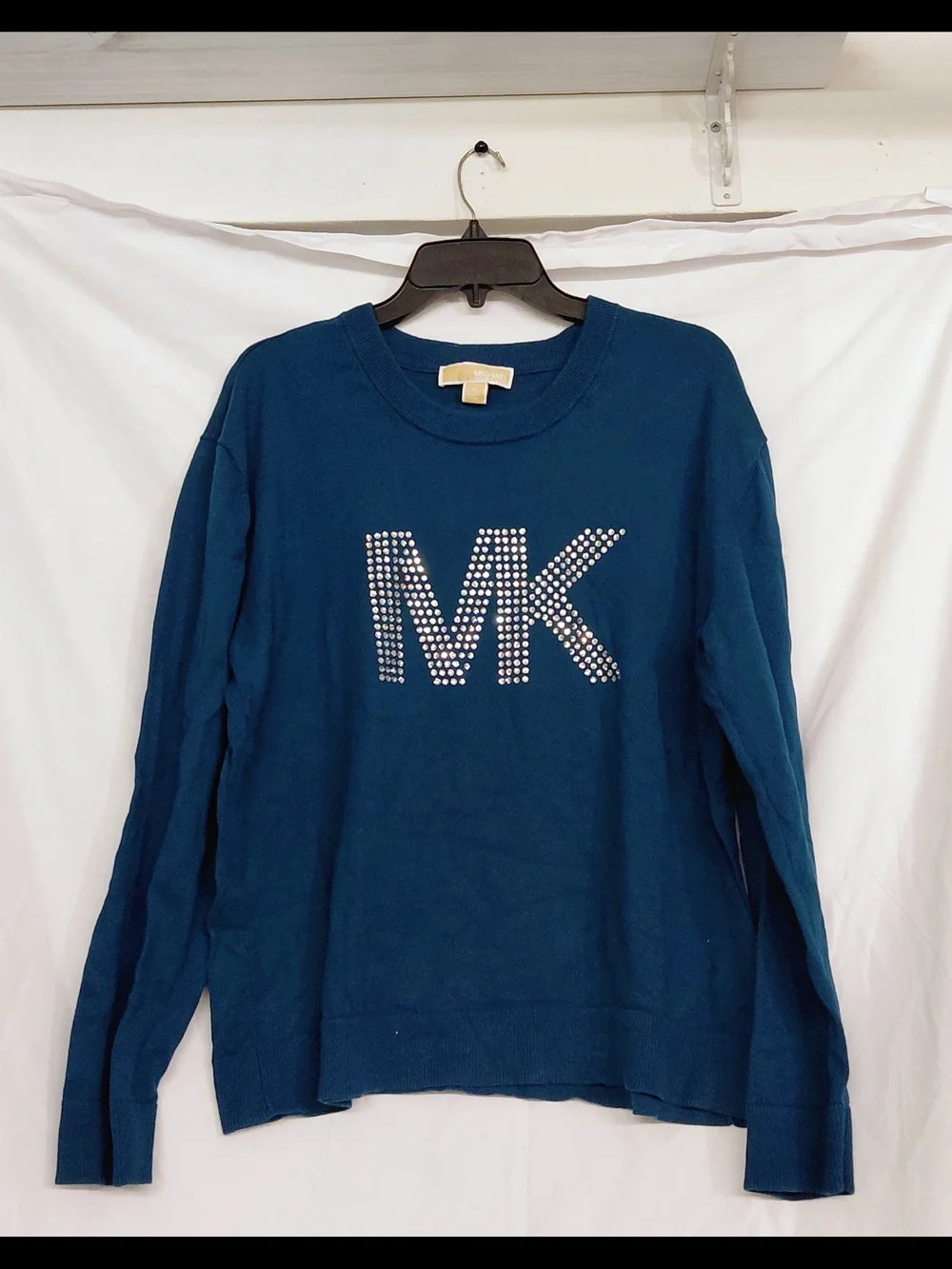 Michael Kors Teal Blue Crewneck Sweater with Crystal MK